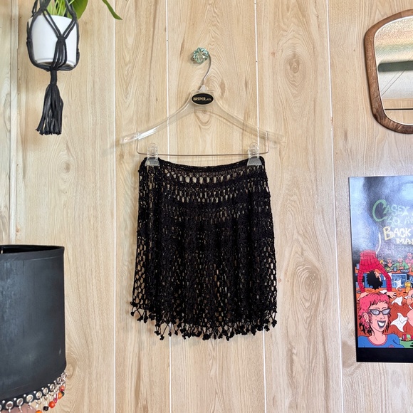 Vintage Black Crochet Bead Fringe Wrap 90s 2000s - Picture 9 of 9